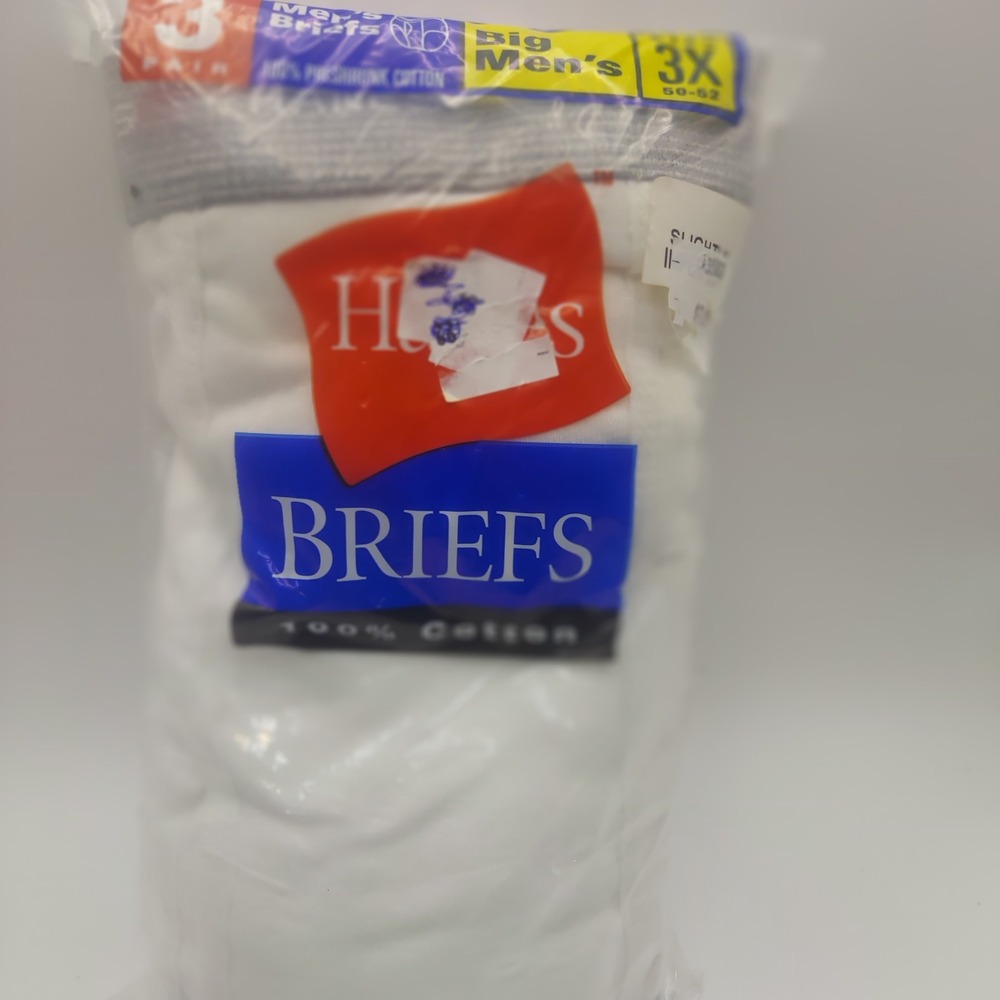 Hanes Big Mens Briefs 3 Pack 3X Size 50-52 White Cotton Slightly‎ Imperfect 2000